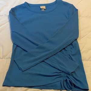 Blue Long Sleeve Ribbed Top
